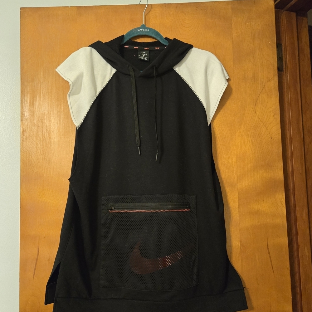 Nike Dri-Fit Sleeveless Fleece Training Hoodie Black White Size M